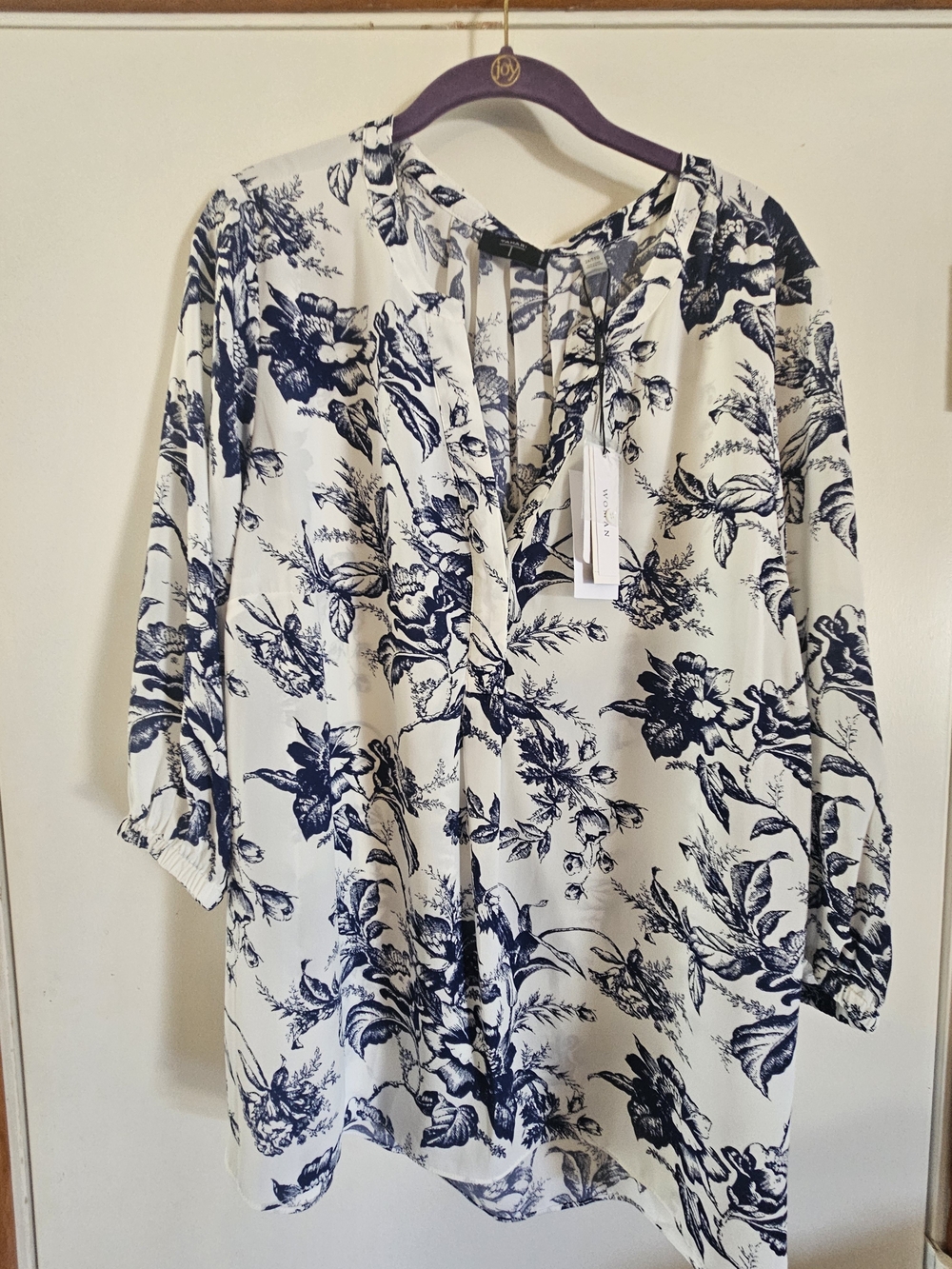 Tahari White & Navy Floral Split-Neck Tunic 2x Nwt